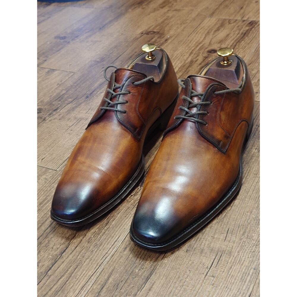 Magnanni Men’s Bluchers 11M Brown Burnish Leather Oxford Dress Shoes